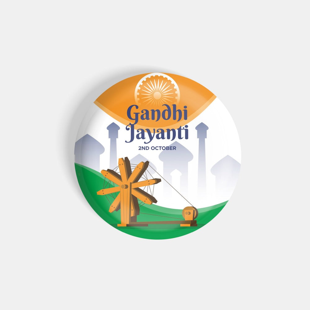 dhcrafts Round Fridge Magnet Multicolor Gandhi Jayanti 2nd October D2 Glossy Finish Design Pack of 1 (58 mm)